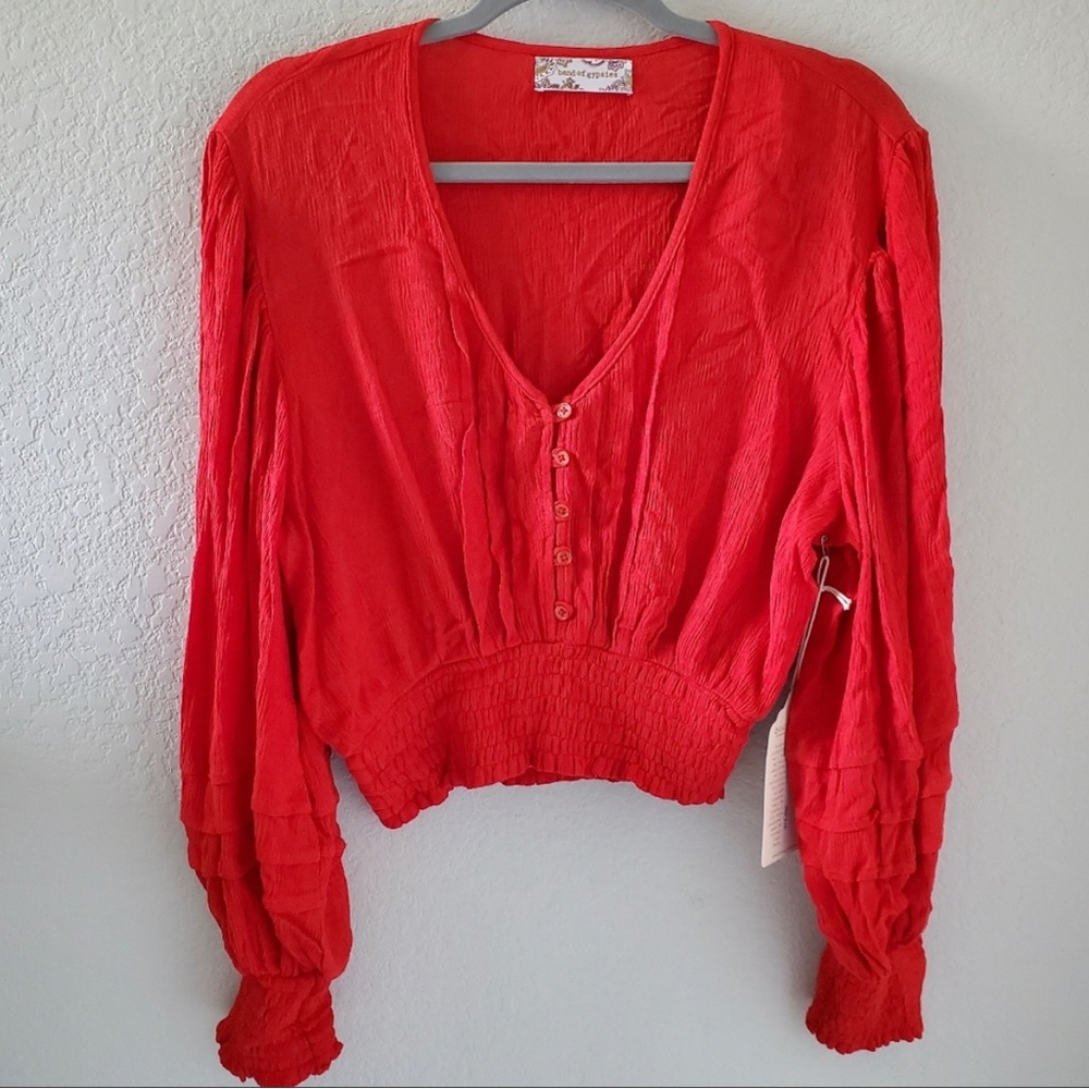 Band of Gypsies red vivienne smocked crop top